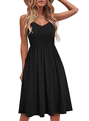 YATHON Women's Spaghetti Straps Party Sundress Casual Beach Summer Dresses (L, YT090-Black)