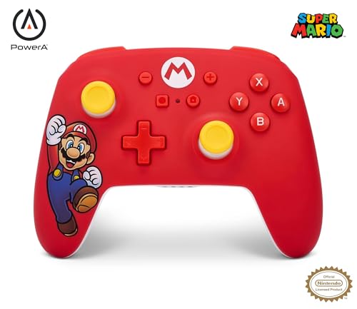 PowerA Wireless Nintendo Switch Controller - Mario Joy, AA Battery Powered (Battery Included), Pro Controller for Switch, Advanced Gaming Buttons, Officially Licensed by Nintendo