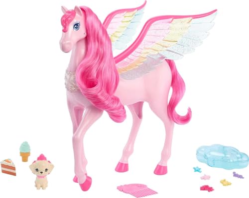 Barbie A Touch of Magic Pegasus, Pink Winged Horse Toy with 10 Accessories Including Puppy & Barrettes