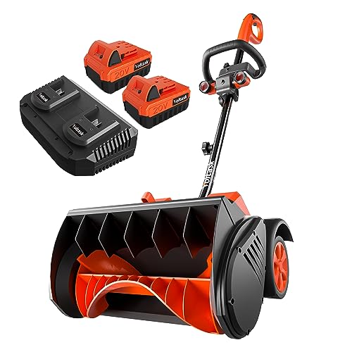 VOLTASK Cordless Snow Shovel with Wheels, 48V | 16-Inch | 4-Ah Brushless Cordless Snow Blower, Battery Snow Blower with Directional Plate & LED Lights (2 * 24V Battery & Dual Quick Charger Included)