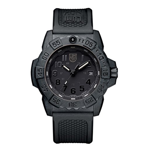 Luminox New NavySEAL Carbon Compound 3500 Series Watch with Carbon Compound Case Black|Black Dial and PU Black Strap XS.3501.BO, Blue, Strap