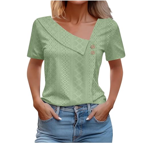 FOCLMP Women Eyelet Boho Blouses Dressy Casual Summer Tops Short Sleeve Tshirts Tee Trendy Ladies Clothes 2024 Womens Tops Dressy Casual Summer Mint Green XL