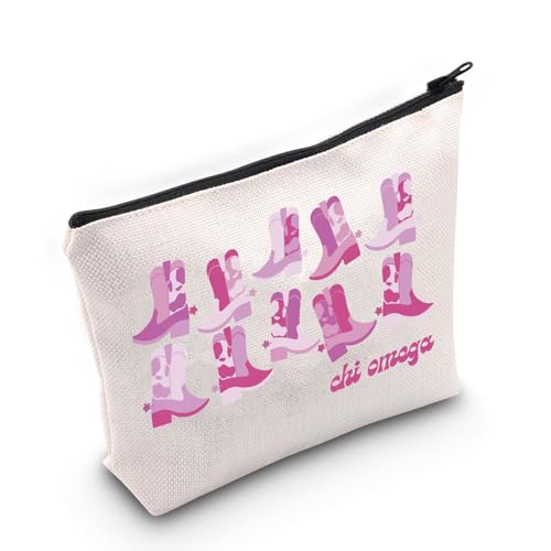 WCGXKO Pink Chi Omega Cowgirl Gift Country Western Boots Sorority Gift Zipper Pouch Makeup Bag for Sorority Sister (Chi Omega)