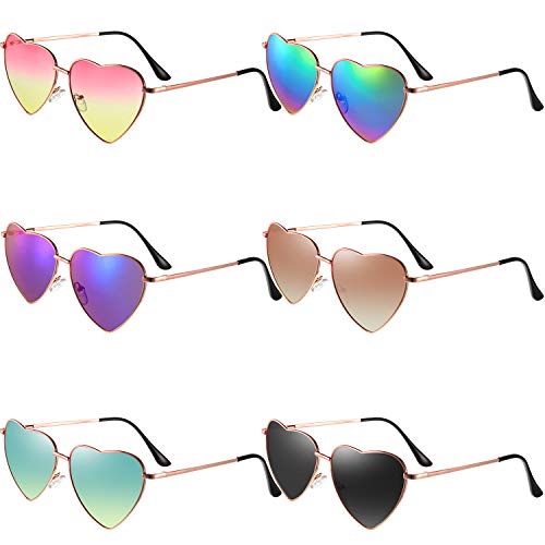 Frienda Heart Shaped Frame Sunglasses Bachelorette Vintage Multicolor Metal Retro Glasses for Women Halloween Party, 6 Pairs (Classic Color)