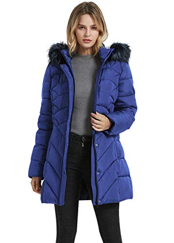 BINACL Hooded Warm Winter Coats,Women Gift Festive Lined Outwear Golf Climaproof Heather Rain Active Great with Muffler Windbreaker Fashion Bomber Cotton Padding Jacket with Faux Fur(Royal Blue,M)