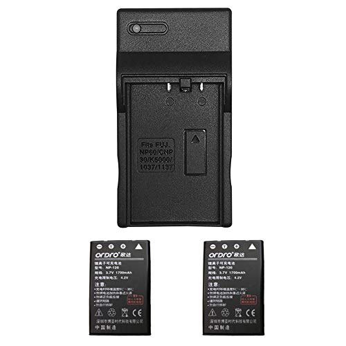 Battery and Charger for ORDRO HDR-AC3 Camcorder, Included 2 NP-120 1700mAh Lithium Batteries, Compatible with ORDRO AC3 / AC5 / AZ50/AZ30 / V12 / V7plus Digital Video Camera