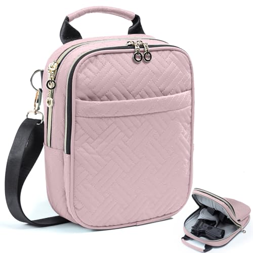 VIGEGARI Soft Pistol Case, Gun Bag for Women, CCW Pistol Bag, Crossbody Gun Bag, Concealed Carry Gun Pouch, Small Tactical Range Bag, Gun Case with Shoulder Strap (Pink)