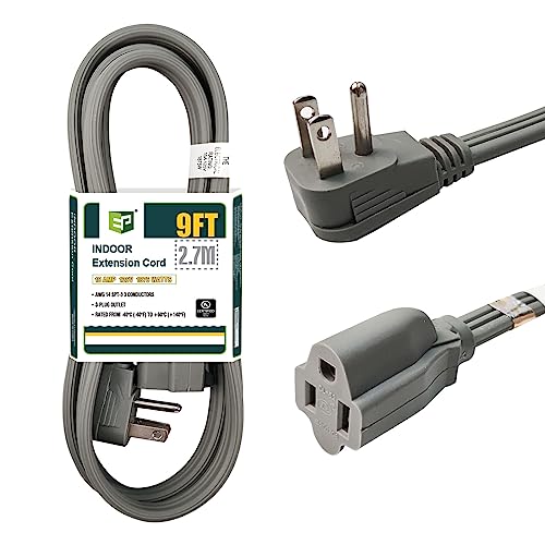 EP 9 Ft Heavy Duty Appliance Extension Cord - 14 Gauge 3 Prong SPT-3 Cable Wire, Ideal for Air Conditioners, Refrigerators, and Major Appliances - Indoor Use, Gray