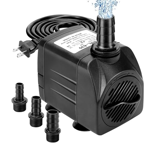 GROWNEER 550GPH Submersible Pump 30W Ultra Quiet Fountain Water Pump, 2000L/H, with 7.2ft High Lift, 3 Nozzles for Aquarium, Fish Tank, Pond, Hydroponics, Statuary Black