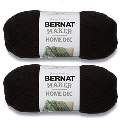 Bernat Maker Home Dec Black Yarn - 2 Pack of Easy to Use Yarn for Beginners – Cotton & Nylon Blend – Gauge #5 Bulky Yarn for Knitting, Crocheting, Crafts & Amigurumi