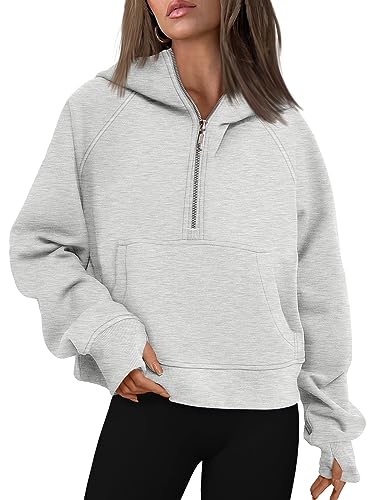 AUTOMET Hoodies Sweatshirts for Women Quarter Half Zip Pullover Oversized Sweaters Cropped Fall Outfits Winter Clothes Fashion 2024 Grey