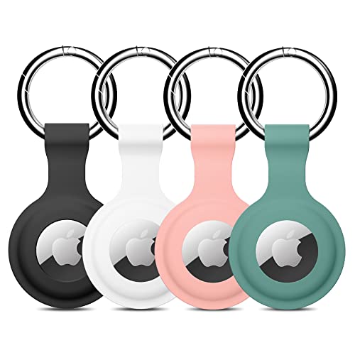 Silicone Airtag Holder, Zapica 4 Pack Air tag Keychain Compatible for Apple Airtag, Protective Airtags Case with Key Ring for Wallet, Luggage, Cat, Dog, Pets Collar (Multi-Color)