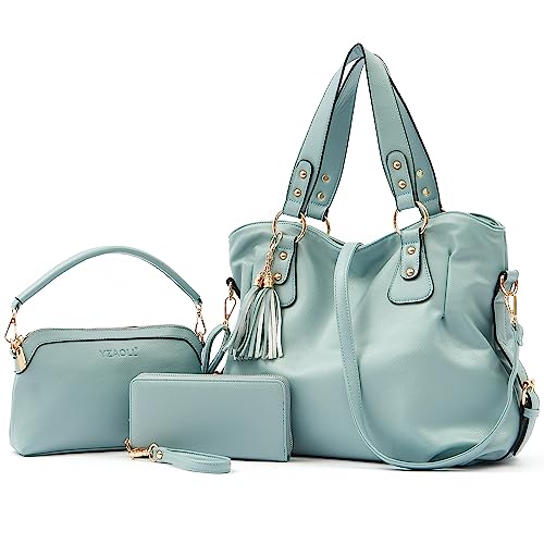 Womens Large Leather Hobo Handbag Ladies Fashion Tote Satchel Shoulder Crossbody Bags 3pcs Purses Set