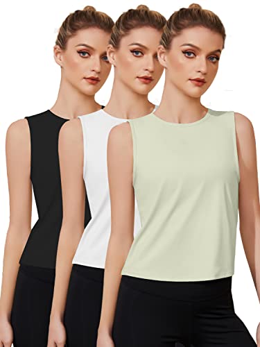 FelFory Workout Tops for Women Sleeveless Tops for Women Tank Tops for Women Loose Fit High Neck Workout Tank Tops for Women Athletic Tank Tops Workout Tanks Womens Muscle Tank Black White Green Small