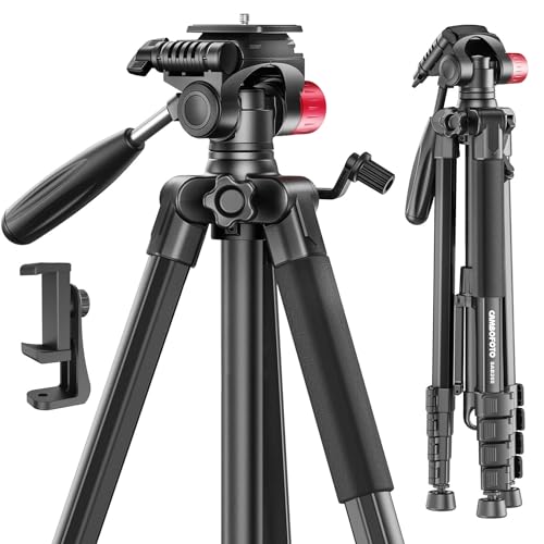 CAMBOFOTO 74'-Camera-Tripod, Porfessional Aluminum Heavy Duty Tripod Stand for Mirrorless Camera/DSLR/Cell Phone/Camcorder, with Holder and Travel Bag