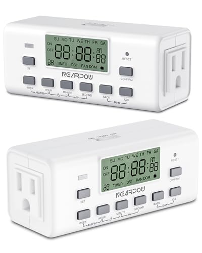 [2 Pack] NEARPOW Digital Timer For Lamp With Dual Outlets, Programmable Timer In Door, Outlet Timer For Lights,10 On/Off Programs, 24-Hour And 7-Day Programmable Electric Plug Timer,3 Prong, 15A/1800W