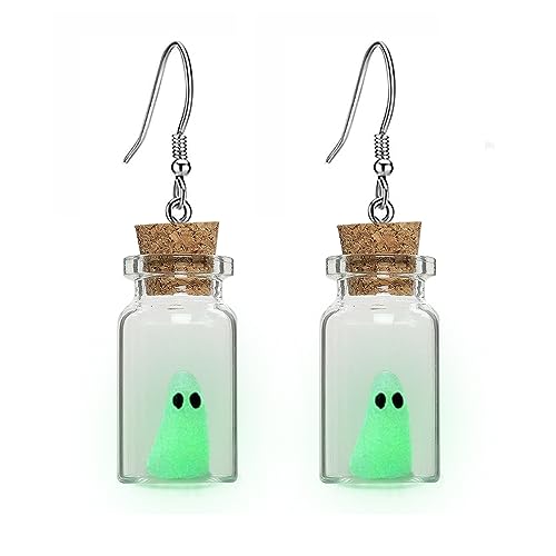 Ghost Earrings, Ghost In A Bottle Earrings, The Adopt A Ghost Earrings, Halloween Tiny Glow-In-The-Dark Spooky Charm Pendant Earrings Party Jewelry Gifts for Women and Girl