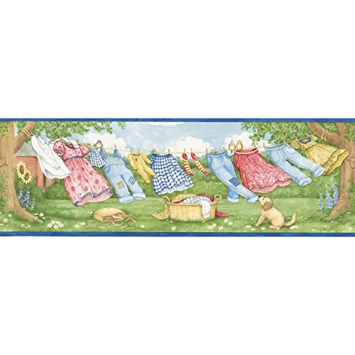 6.875 in x 15 ft Prepasted Wallpaper Borders - Laundry Wall Paper Border MN5011