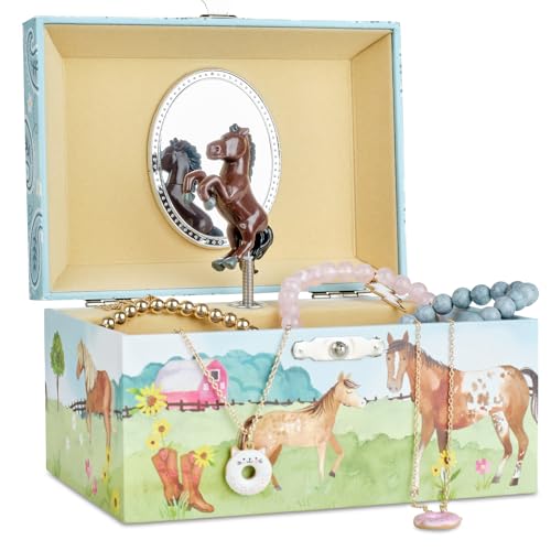 Jewelkeeper Jewelry Box for Girls, Barn Design Musical Jewelry Boxes, Home on the Range Tune and Spinning Horse Doll, Horse Gifts for Girls