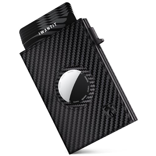 iwantit AirTag Wallet for Men, Full Grain Genuine Leather, Mens Wallet with AirTag Holder, Apple Air Tag Minimalist Front Pocket Trifold Wallet, RFID Blocking, Smart Pop up Wallet with Card Holder