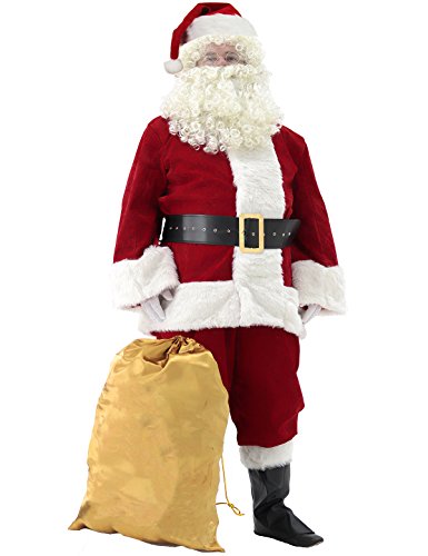 Svansea Men's Deluxe Santa Suit 11pc. Christmas Ultra Velvet Adult Santa Claus Costume Red 3XL