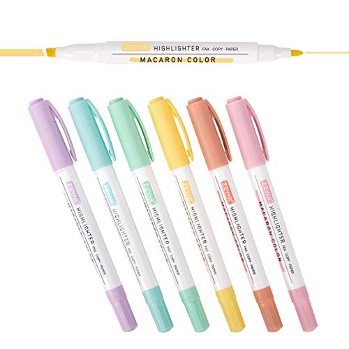 ZEYAR Highlighters, Pastel Colors Dual Tips Marker Pen, Chisel and Fine Tips, 6 Macaron Colors, Water Based, Assorted Quick Dry (6 Colors)