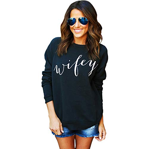 Wifey Sweatshirt t Shirts for Women Shirt just Married Honeymoon Bride Tshirt Womens Wedding Wife Bridal Shower Gift Mrs (Black, Unisex Medium)