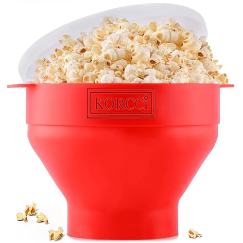 The Original Korcci Microwaveable Silicone Popcorn Popper, BPA Free Microwave Popcorn Popper, Collapsible Microwave Popcorn Maker Bowl, Dishwasher Safe - Red