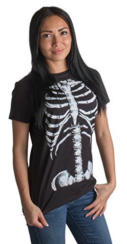 Ann Arbor T-shirt Co. Skeleton Rib Cage | Jumbo Print Novelty Halloween Costume Ladies' T-Shirt-Ladies, 2XL Black
