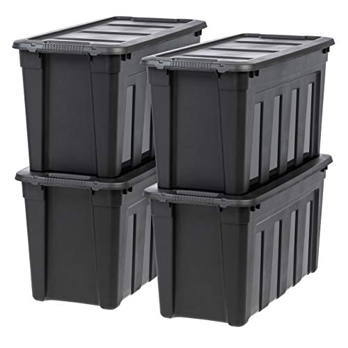 IRIS USA 31 Gallon Heavy-Duty Storage Plastic Bin Tote Container, Black, Set of 4