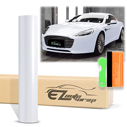 12'X60' (1FTx5FT) Pearl White Premium Super Gloss Metallic Glossy Sticker Decal DIY Car Auto Vehicle Vinyl Wrap Air Release Bubble Free Self Adhesive Peel and Stick Free Tool Kit