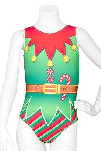 Destira Gym Elf Gymnastics Leotard for Girls, Fun Christmas Holiday Style Dance Athletic Wear, Child Medium (8)
