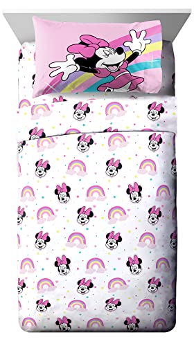 Jay Franco Disney Minnie Mouse Rainbow Stripe Twin Size Sheet Set - 3 Piece Set Super Soft and Cozy Kid’s Bedding - Fade Resistant Microfiber Sheets (Official Disney Product)