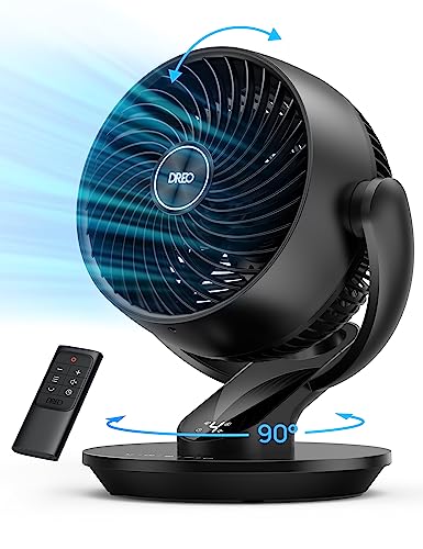 Dreo Fan for Whole Room, 70ft Powerful Airflow, 13 Inch Quiet Oscillating Table Fans with Remote, Air Circulator Fan for Bedroom, 120° Adjustable Tilt, 4 Speeds, 8H Timer, Home,Office