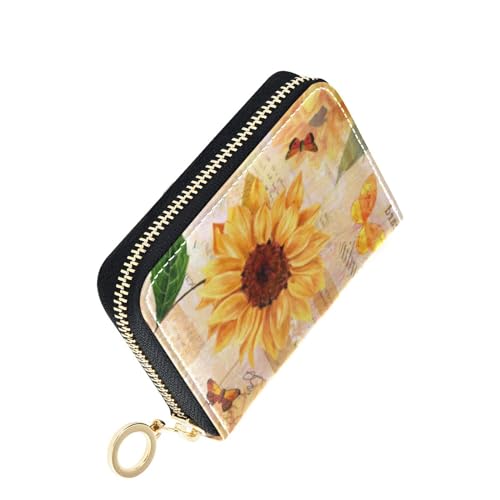 FULUHUAPIN Sunflower Butterfly Vintage Style Wallet Credit Card Holder Case Leather Printed Zipper ID Card Case for Women Girls 20303463