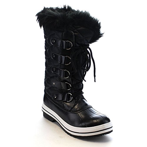 Nature Breeze Frost-03 Women's Lace Up Waterproof Quilted Mid Calf Weather Snow Boots,Black,6.5