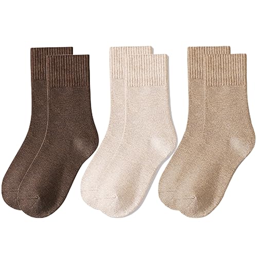 Lomitract Mini Crew Quarter Socks Women: Above Ankle High, Bamboo Long Dress Sock, Cotton Tall Sox, Mid Calf Length, Suit for Short Boot, Beige, Neutral, Brown, 3 Pairs