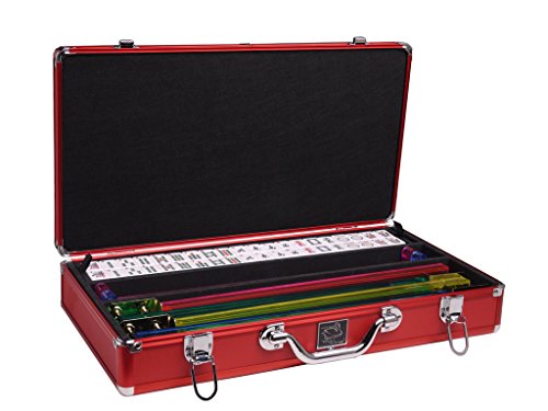 White Swan Mah Jongg Set - White Tiles, Classic Pusher Arms - Red Aluminum Mahjong Case