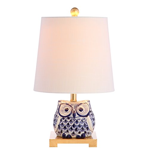 JONATHAN Y JYL3014A Justina 16' Ceramic Mini LED Table Lamp Cottage,Transitional for Bedroom, Living Room, Office, College Dorm, Coffee Table, Bookcase, Blue/White
