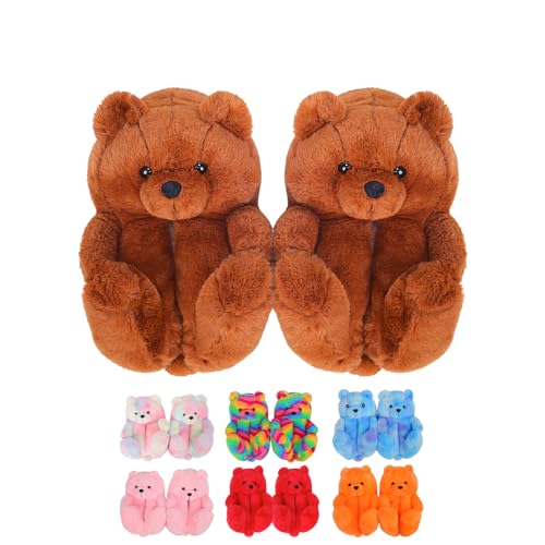 Alayger Women's Plush Teddy Bear Slippers Home Indoor Soft Anti-Slip Cute Winter Warm Floor Shoes Slippers Cartoon