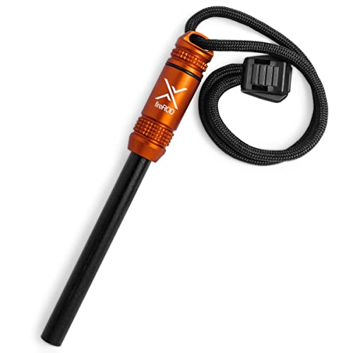Exotac fireROD Ferrocerium Firestarter with Replaceable 5/16 in. Diameter Waterproof Ferro Rod Striker and Tinder Capsule Compartment with Included quickLIGHT Tabs, Works with Most Bushcrafting Knives