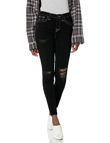 True Religion Women's Jennie Mr Curvy Skinny, Rinse Black Destroyed