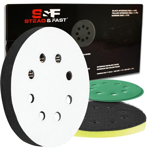Orbital Sander Foam Pad 5 inch, Foam Sanding Pads for Orbital Sander 2pcs, Interface Pad 8 Holes, Hook and Loop Backing Pad, Soft Sander Cushion Pad, Sponge Buffer by S&F STEAD & FAST