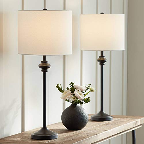 360 Lighting Lynn 26' Tall Skinny Buffet Modern Table Lamps Set of 2 Black Metal Fabric White Shade Living Room Bedroom Bedside Nightstand House Office Home Reading Kitchen Entryway Console Family