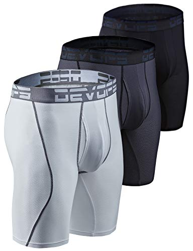 DEVOPS Men's Perfomance Cool Dry Mesh Underwear Boxer Trunk 9-inch Brief (3 Pack) (X-Large, Black-Charcoal-White)