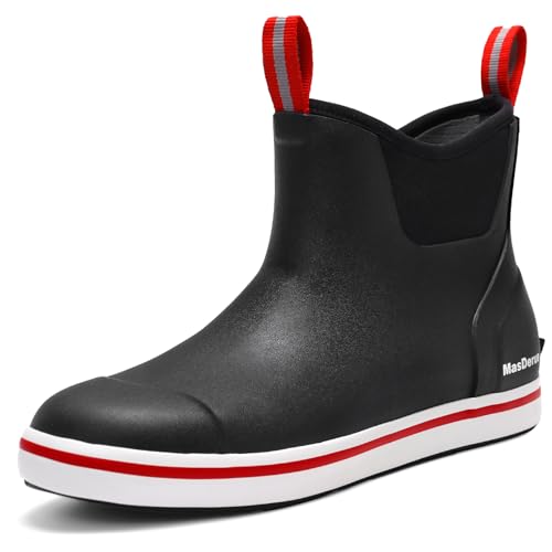 Masderue Men’s Deck Boots Fishing Boots Waterproof Men Rain Boots Anti-Slip Ankle Rubber Boots Outdoor Work Boots for Mens Fishing Working