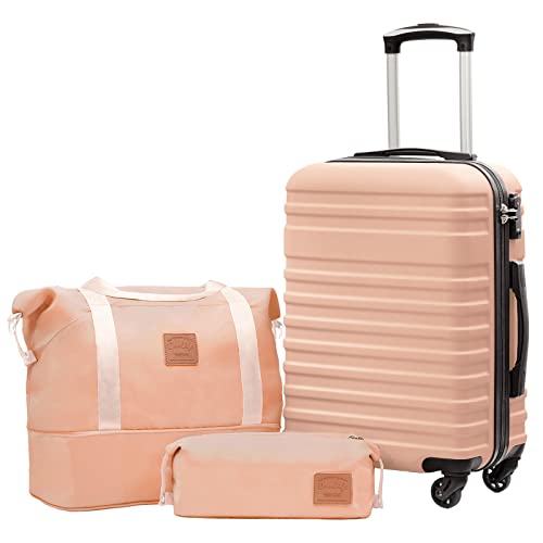 Coolife Suitcase Set 3 Piece Luggage Set Carry On Hardside Luggage with TSA Lock Spinner Wheels (Pink, 3 piece set (DB/TB/20))