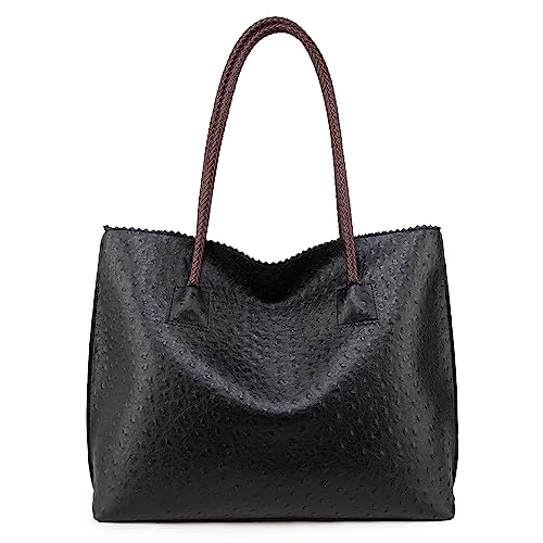 Milan Chiva Hobo Bag for Women with Zipper Large Ostrich Vegan Leather Tote Purse Shoulder Purses and Handbags, MC-1038BK