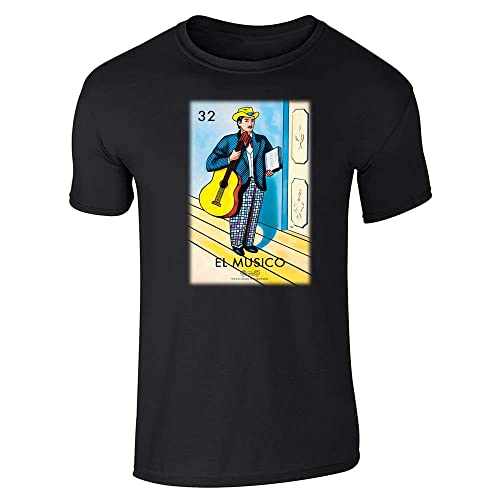 Pop Threads El Musico Musician Loteria Card Mexican Graphic Tee for Men Latina Shirt Black XL