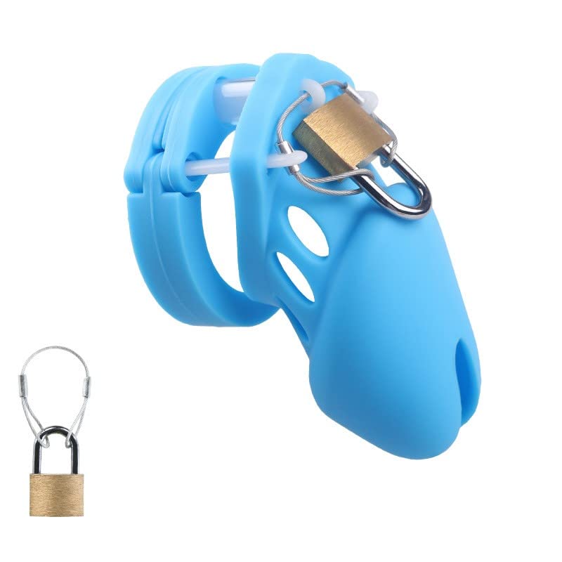 Male Lightweight Chastity cage Device Exercise Blue Short Beach Party Men's Silicone Men's Sports Protection Cage Lock~464